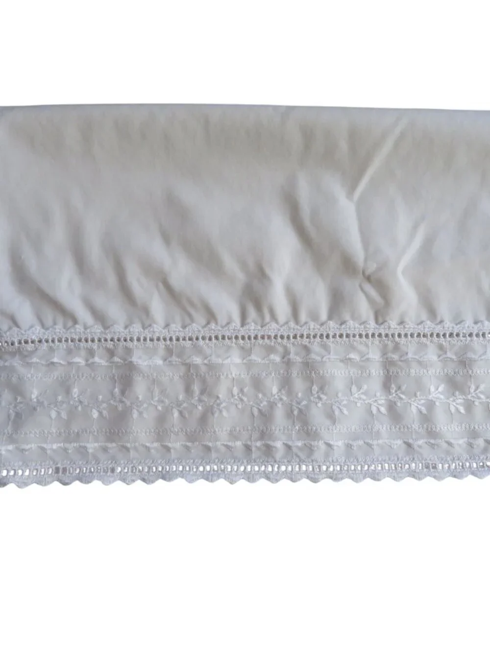 Vintage JCPenney 1 King Size Pillowcase Beige Embroidered Floral Lace Trim